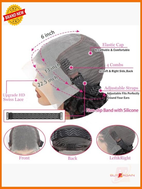 30 Inch Deep Wave Lace Front Wig Human Hair 200 Density HD Transparent main image 4